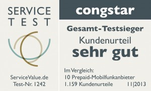 Siegel ServiceAtlas congstar PrePaid Gesamt Testsieger