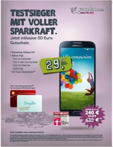 Die Yourfone.de All-Net Flat inklusive dem Samsung Galaxy S4 für unschlagbar günstige 29,90 Euro im Monat