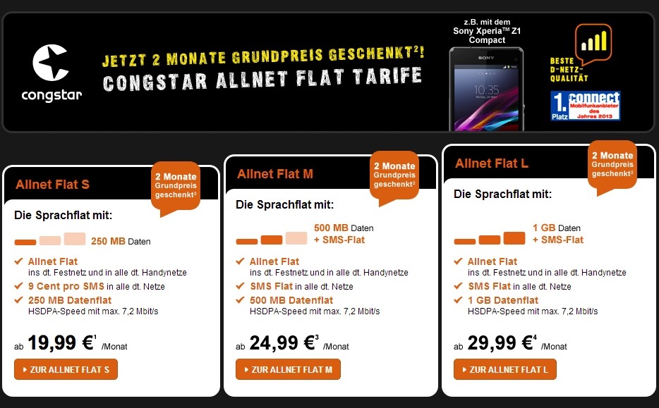 Screenshot congstar Allnet Flat Tarife Übersicht - Handy ...