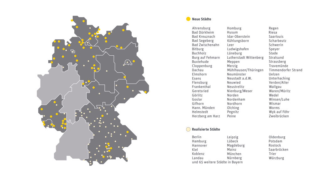 Öffentliche WLAN HotSpot-Städte von Kabel Deutschland im Bundesgebiet