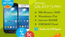 Base Herbst-Aktion – Samsung Galaxy S4 mini ab 1 Euro im Base Smart Smartphone-Tarif