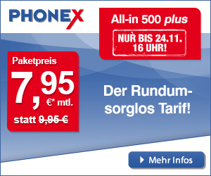Phonex All-in 500 plus Smartphone-Tarif Wochenendaktion