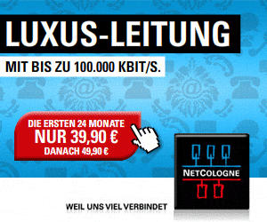 NetCologne Glasfaser-Internetleitungen mit bis zu 100MBit/s Download