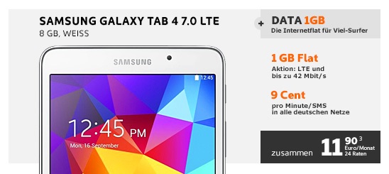 Samsung Galaxy Tab 4 7.0 LTE plus simyo Daten-Flat Data 1GB