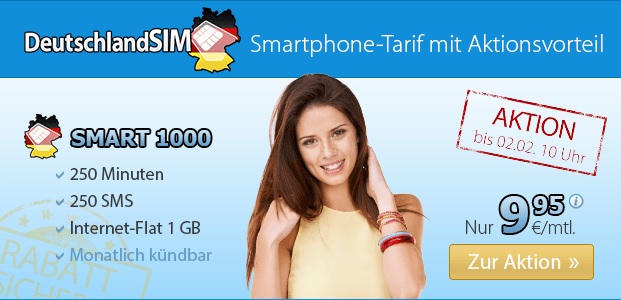 DeutschlandSIM Smartphone-Tarif Smart 1000 Rabattaktion