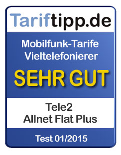 Tariftipp.de Tarifsiegel Mobilfunk-Tarife für Vieltelefonierer von Tele2