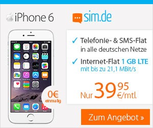 sim.de LTE Allnet-Flat für 39,95 Euro monatlich inklusive Apple iPhone 6