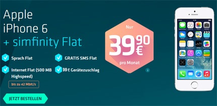 Die günstige simfinity Allnet-Flat mit dem iPhone 6 für nur 39,90 Euro im Monat