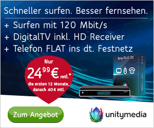 Unitymedia 3play - Surfen mit Highspeed - Digital TV - Telefon Flat ins deutsche Festnetz
