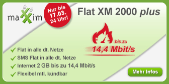 Der günstige maXXim Smartphone Allnet-Flat Tarif Flat XM 2000 plus zum Aktionspreis für nur nur 17,95 Euro monatlich