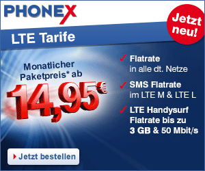 Phonex LTE 4G Smartphone Allnet-Flat Tarife ohne Mindestvertragslaufzeit ab 14,95 Euro monatlich