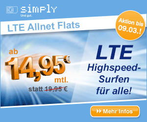 Simply LTE 4G Smartphone Allnet-Flat Aktionstarife mit kurzer einmonatiger Laufzeit ab günstigen 14,95 Euro monatlich