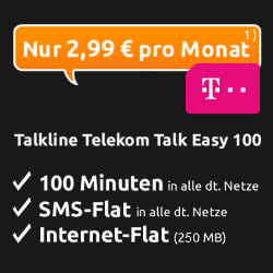 crash-tarife.de Deal Talkline Telekom Talk Easy für nur 2,99 Euro monatlich