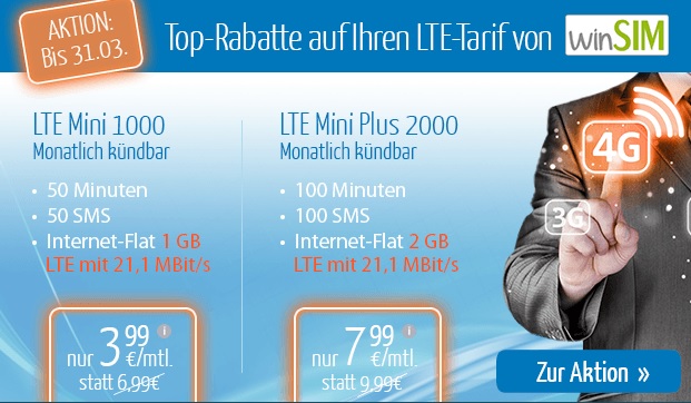 eteleon winSIM LTE 4G Smartphone Aktionstarife ab 3,99 Euro monatlich