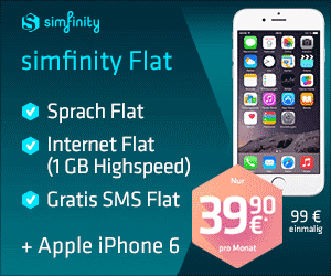 simfinity Aktion Allnet-Flat inklusive iPhone 6 für nur 39,90 Euro monatlich und 99 Euro einmaliger Anzahlung