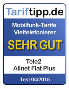 Tele2 Tariftipp.de Siegel 04-2015 Allnet-Flats mit Internet-Flat