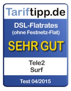 Tele2 Tariftipp.de Siegel 04-2015 DSL-Tarife ohne Festnetz-Flat