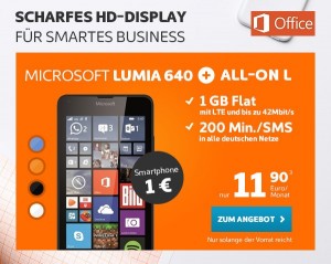 Das Microsoft Lumia 640 inklusive simyo Smartphone-Tarif All-On L für zusammen nur 11,90 Euro monatlich