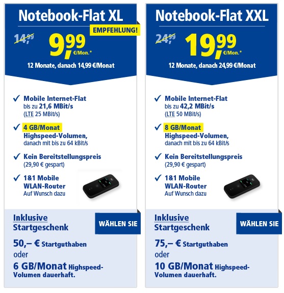 Mit der 1&1 Notebook-Flat noch günstiger mobil im Internet surfen