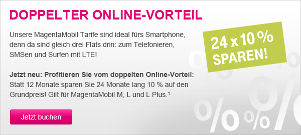Telekom Online-Vorteil bei den MagentaMobil Smartphone Allnet-Flat Tarifen M-L