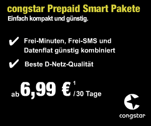 Die günstigen Congstar Prepaid Smartphone-Tarife - Paket-Tarife mit Frei-Minuten und -SMS inklusive Datenvolumen ab günstige 6,99 Euro im Monat