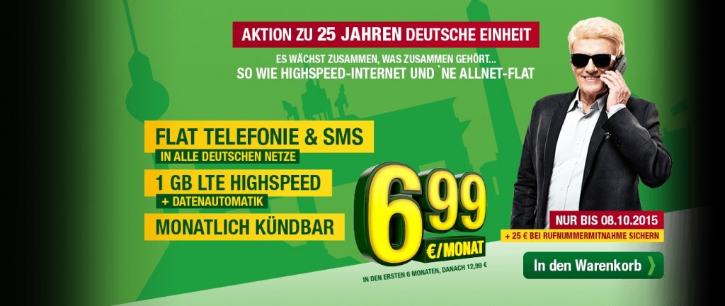 Heino präsentiert den smartmobil.de Mega-Deal Aktionstarif zu 25 Jahre Deutsche Einheit mit Allnet-Flat Handytarif und 1 GB LTE Datenflat für nur 6,99 Euro