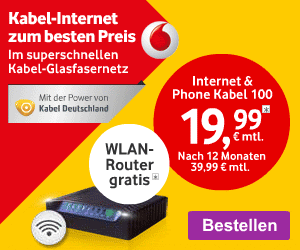 Vodafone Kabel Deutschland Internet & Phone Kabel 100 - Kabel-Glasfaser Internet ab günstige 19,99 Euro monatlich