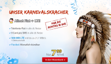 Karnevalaktion bei DeutschlandSIM: Allnetflat Handytarif mit 500 MB LTE-Datenflat nur 7,99 Euro