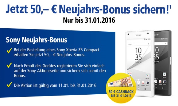 Sony 50 Euro Cashback-Aktion bis 31.01.2016