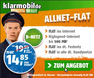 klarmobil.de Allnet-Spar-Flat Handytarif für Smartphones mit Datenflat im besten D2-Netz für nur 14,85 Euro monatlich