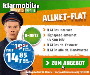 klarmobil.de Allnet-Spar-Flat Handytarif für Smartphones mit Datenflat im besten D2-Netz für nur 14,85 Euro monatlich