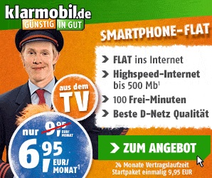 klarmobil.de Smart-Flat Handytarif für Smartphones mit Datenflat im besten D2-Netz für günstige 6,95 Euro monatlich