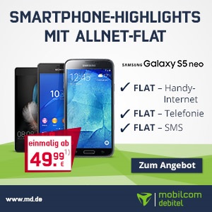 mobilcom-debitel Smartphone Neujahrs-Highlight - Das Samsung Galaxy S5 Neo mit Alles-Drin-Flat im D-Netz zum absoluten Vorteilspreis