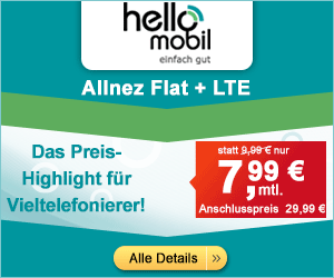 helloMobil Aktionstarif Allnet Flat + LTE mit 500 MB Datenvolumen für günstige 7,99 Euro im Monat