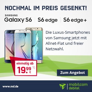 mobilcom-debitel Allnetflat-Handytarif mit freier Netzwahl und günstigen Samsung Galaxy S6, S6 edge oder S6 edge+ Smartphones