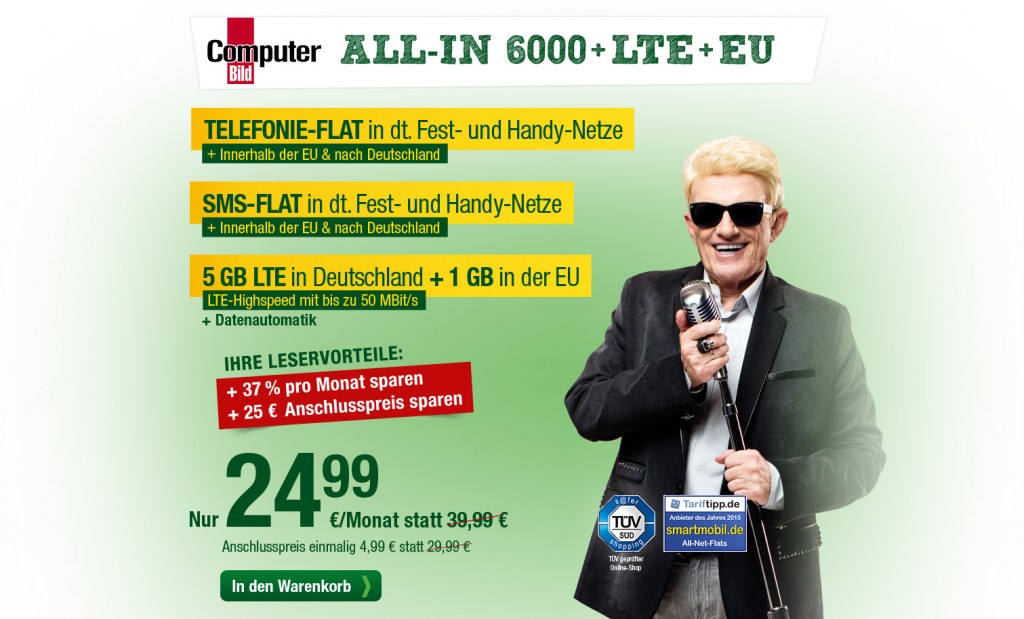 Attraktiver Aktionsknüller von Computer Bild und smartmobil.de mit LTE Allnet Flat Handytarif inklusive EU Auslands Flat