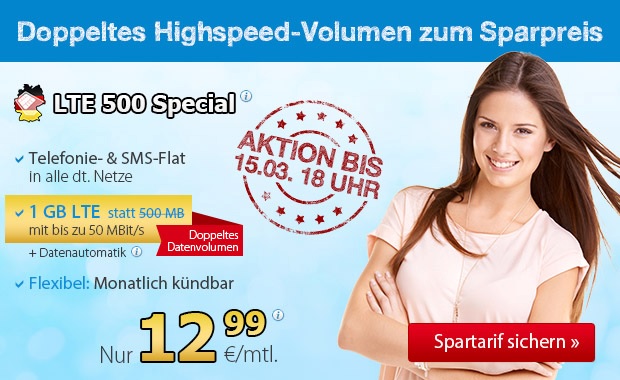 DeutschlandSIM Frühlings-Special mit doppeltem Datenvolumen zum Sparpreis von nur 12,99 Euro monatlich