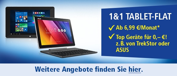 Die 1&1 Tablet Flat Datentarife ab 6,99 Euro im Monat mit Top Hardware bereits ab 0 Euro Zuzahlung