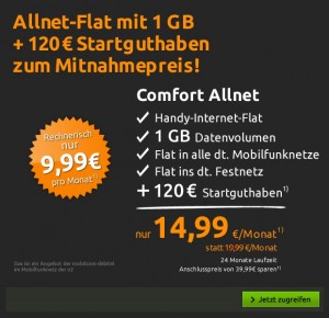 crash-tarife Deal - Comfort Allnet im O2-Netz für nur 9,99 Euro monatlich inklusive 120 Euro Startguthaben