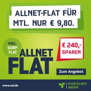 mobilcom-debitel Angebot im März mit Allnetflat Handytarif für monatlich günstige 9,80 Euro