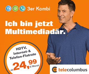 Tele Columbus 3er Kombi - HD TV, Glasfaser Kabel-Internet Flatrate und Telefon-Flatrate im deutschen Festnetz