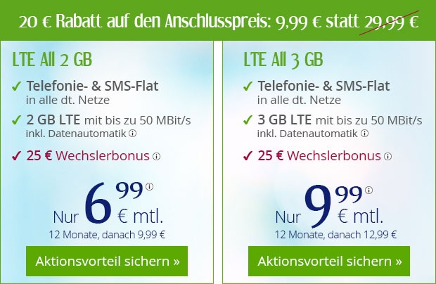 winSIM Allnetflats inklusive LTE-Datenflats bereits ab 6,99 Euro monatlich