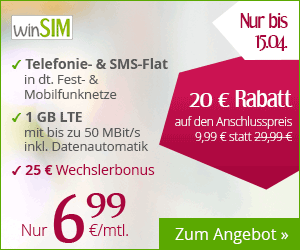 winSIM Allnet-Flats mit bis zu 3GB LTE-Datenvolumen bereits ab 6,99 Euro