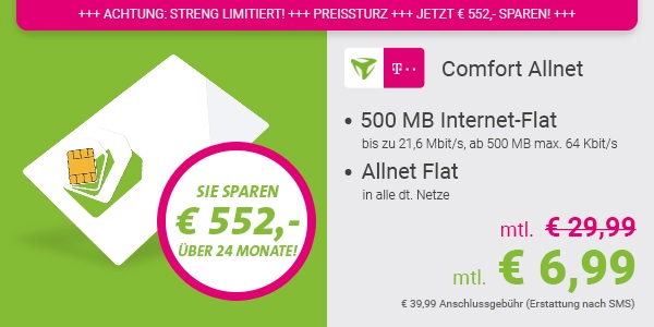Sparhandy Aktionstarif zu Pfingsten - Allnetflat Handytarif im Telekom D1-Netz für nur 6,99 Euro monatlich