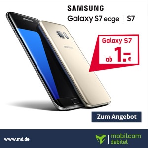 Das Samsung Galaxy S7 bereits ab 1 Euro mit einem Allnetflat Handytarif in den Juni Angeboten bei mobilcom-debitel