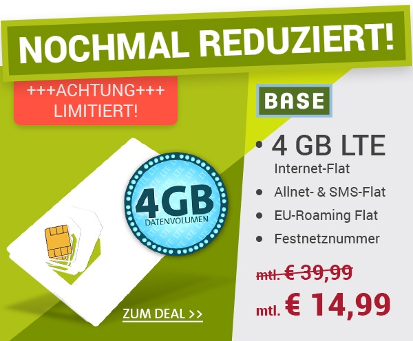 Der Sparhandy EM Kracher Aktionstarif Base Blue All-in L nur 14,99 Euro monatlich
