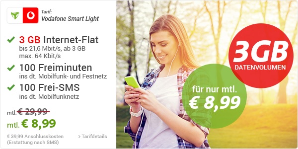 Der Sparhandy EM SIM-Only Kracher Vodafone Smart Light für effektiv nur 8,99 Euro monatlich