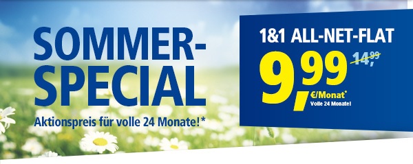 1und1 Sommer Special – Allnetflat Handytarife zum Aktionspreis ab nur 9,99 Euro monatlich für 24 Monate
