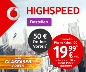Vodafone Internet & Phone Kabel ab 19,99 Euro monatlich mit 50 Euro Online Vorteil