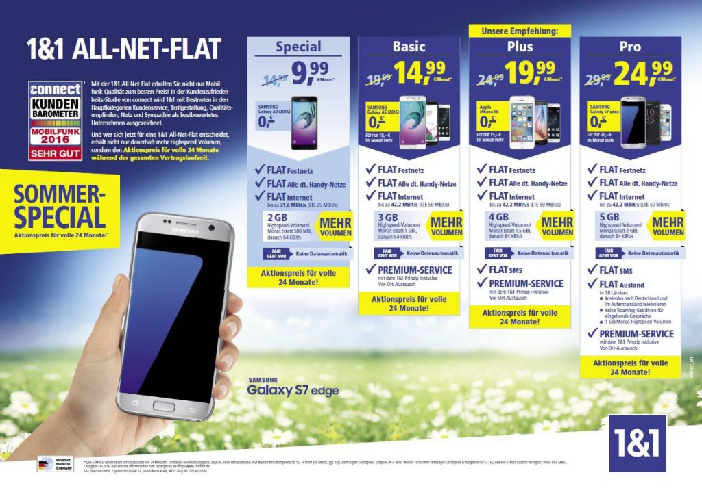 1und1 All-Net-Flat Tarifübersicht Juli 2016